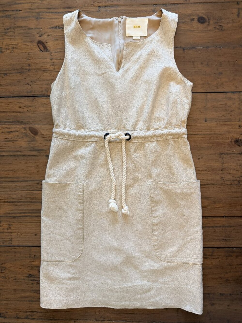 Anthropologie Maeve Linen Rope Tie Pocket Mini Dress Size 4